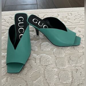 GUCCI Deva aqua Blue Leather Horsebit heeled mule size 36 - 6